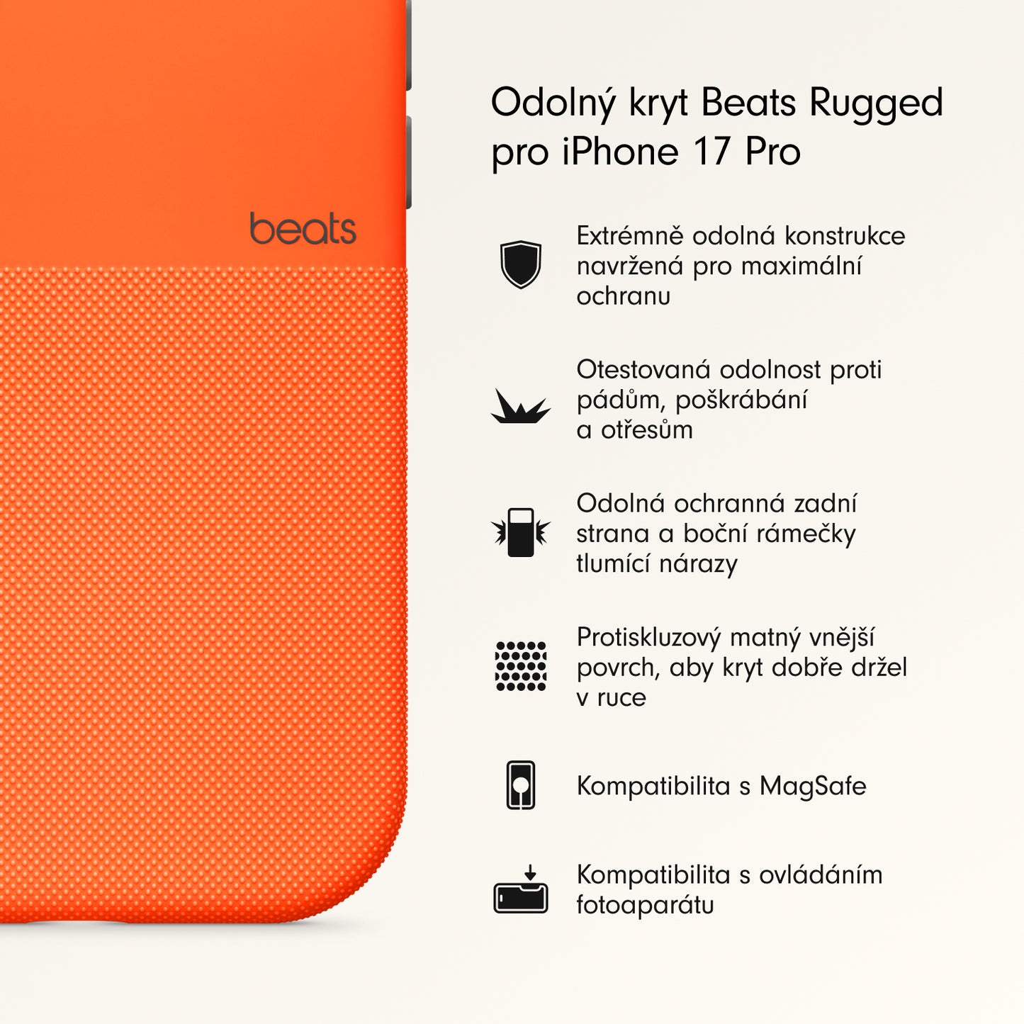 Odolný kryt pro iPhone 17 Pro Beats s MagSafe a ovladačem fotoaparátu - sierra oranžový - iSTYLE CZ