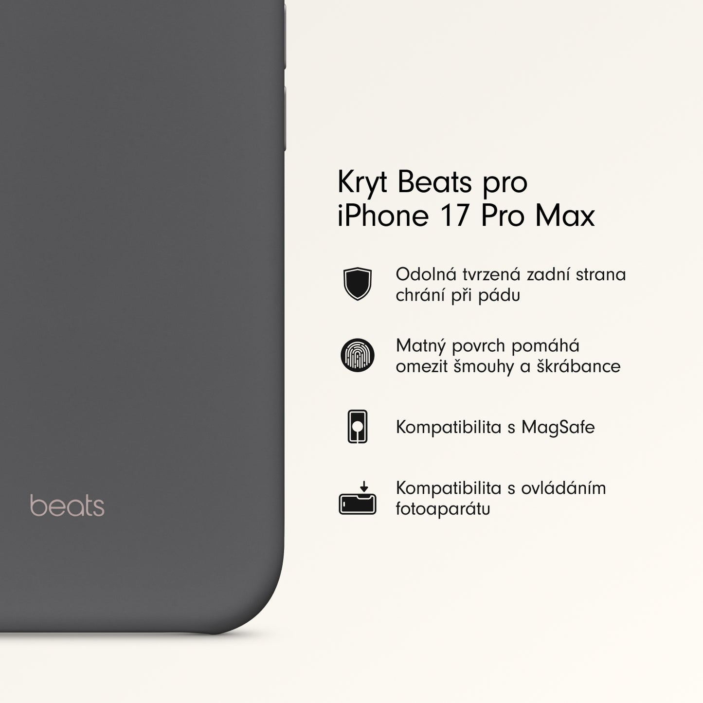 Kryt pro iPhone 17 Pro Max Beats s MagSafe a ovladačem fotoaparátu - granitově šedý - iSTYLE CZ