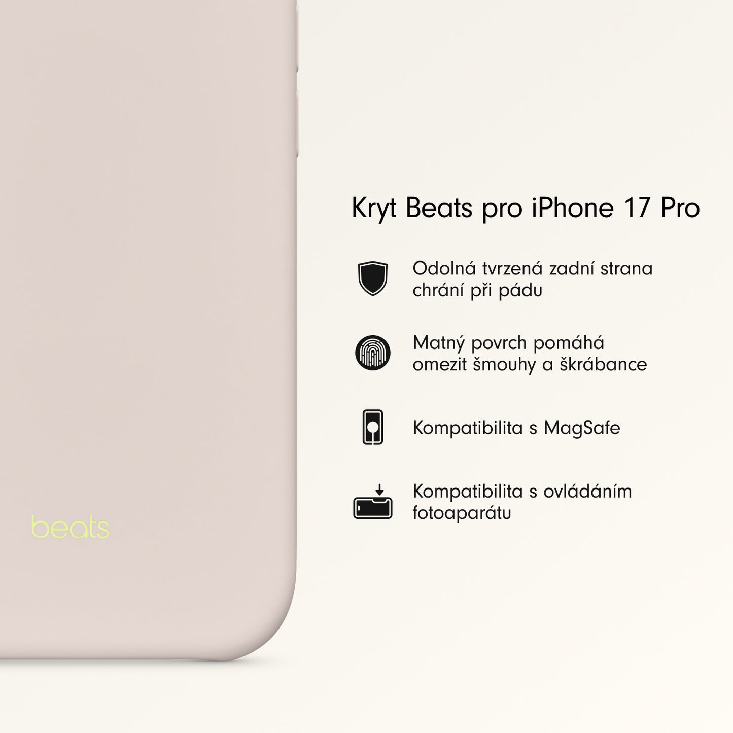 Kryt pro iPhone 17 Pro Beats s MagSafe a ovladačem fotoaparátu - vápencově šedý - iSTYLE CZ