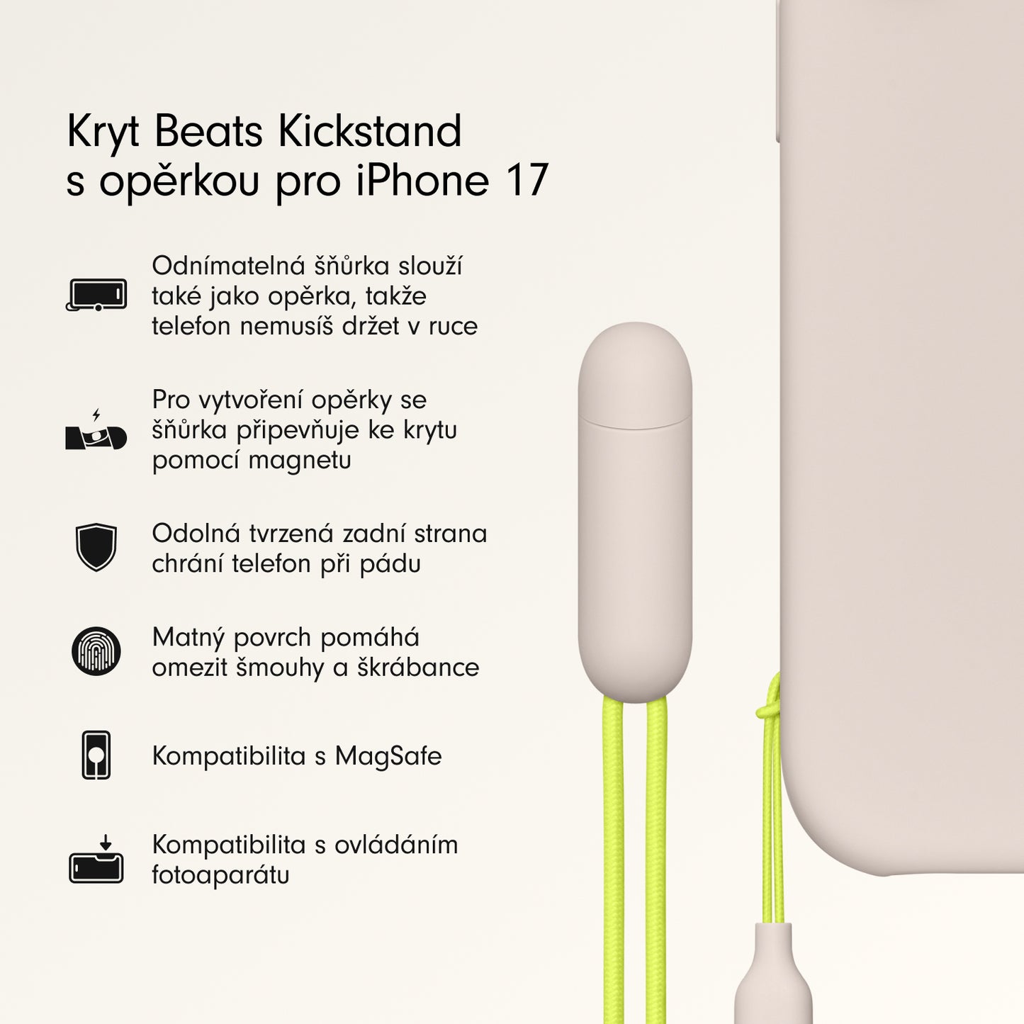 Kryt se stojánkem pro iPhone 17 Beats s MagSafe a ovladačem fotoaparátu - vápencově šedý - iSTYLE CZ