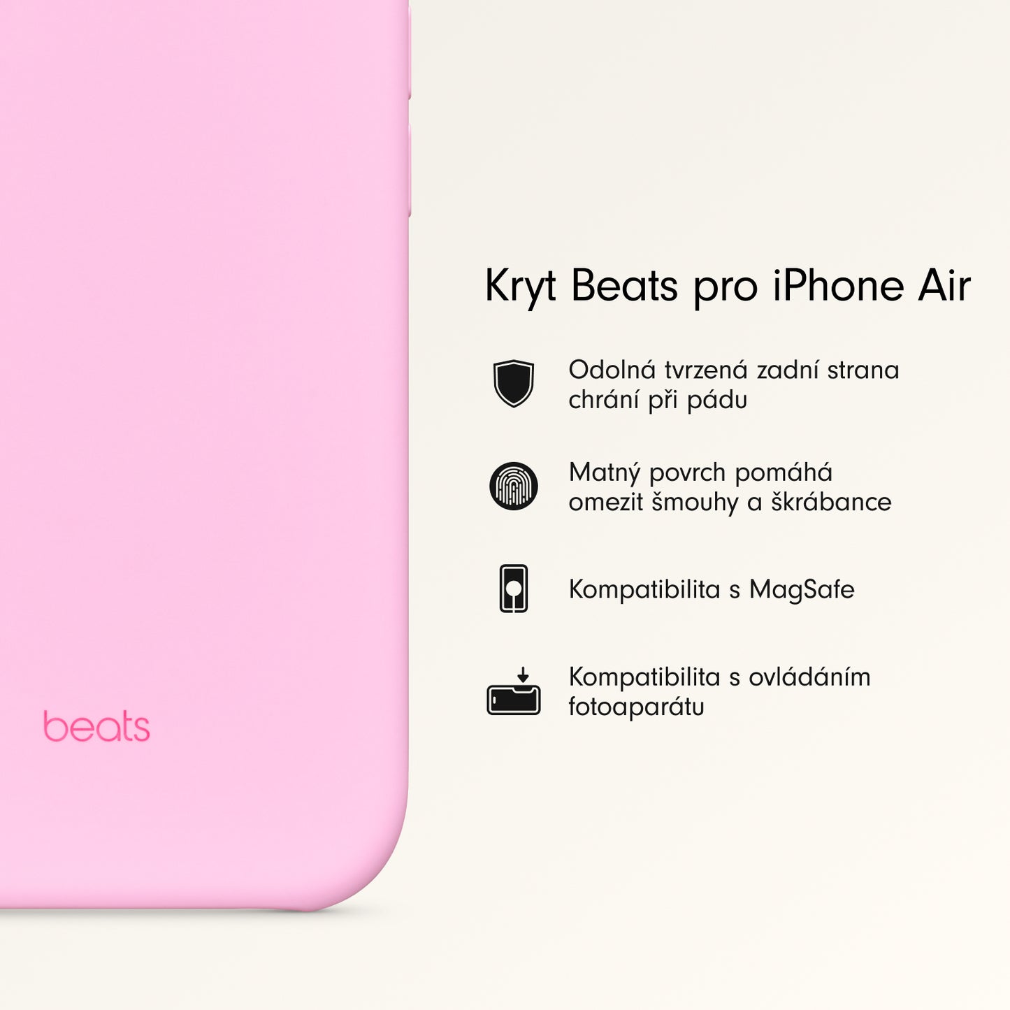 Kryt pro iPhone Air Beats s MagSafe a ovladačem fotoaparátu - oblázkově růžový - iSTYLE CZ