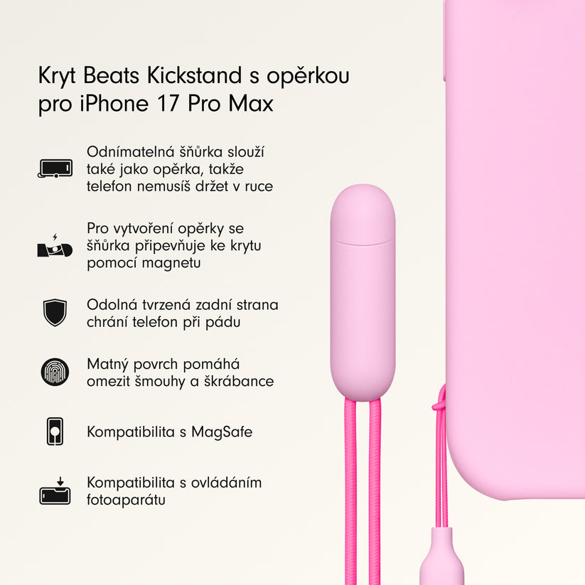 Kryt se stojánkem pro iPhone 17 Pro Max Beats s MagSafe a ovladačem fotoaparátu - oblázkově růžový - iSTYLE CZ