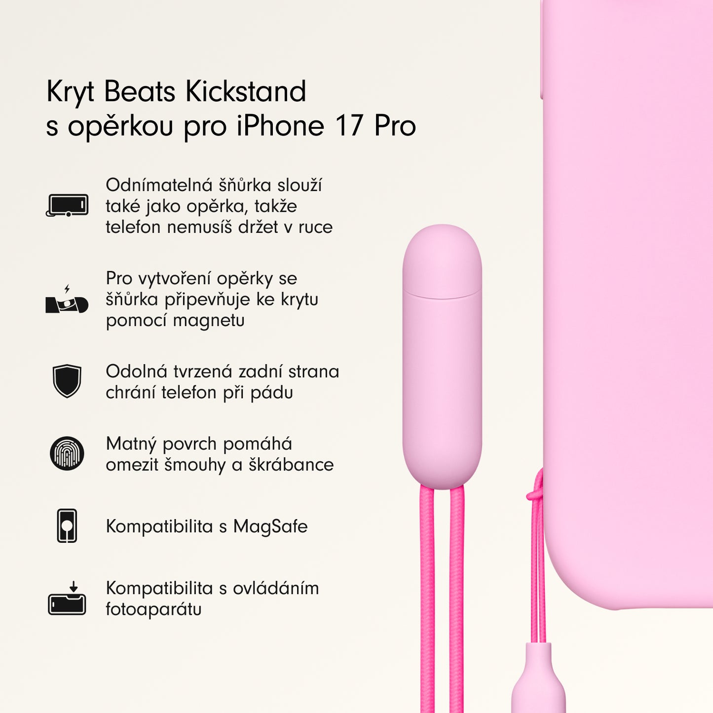 Kryt se stojánkem pro iPhone 17 Pro Beats s MagSafe a ovladačem fotoaparátu - oblázkově růžový - iSTYLE CZ