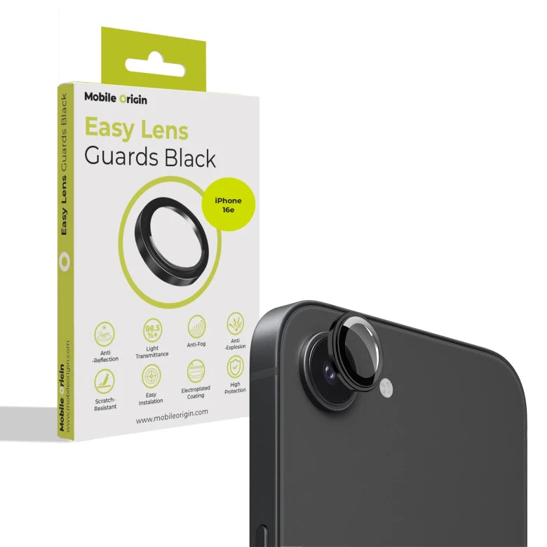 Sklo na fotoaparát pro iPhone 16e Mobile Origin Easy Lens Full Cover - černé
