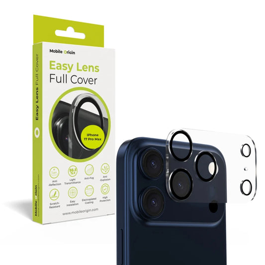 Sklo na fotoaparát pro iPhone 17 Pro Max Mobile Origin Easy Lens Full Cover - černé