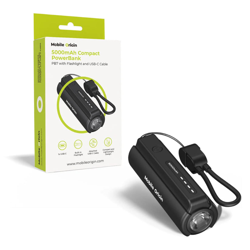 Powerbanka Mobile Origin Kompaktní PB7 5000mAh s baterkou a USB-C kabelem - iSTYLE.cz