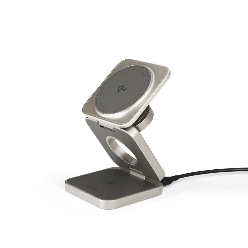 MagSafe cestovní nabíječka Epico UltraBase Qi2 3in1 Fold Alu Mag+ - stříbrná - iSTYLE CZ