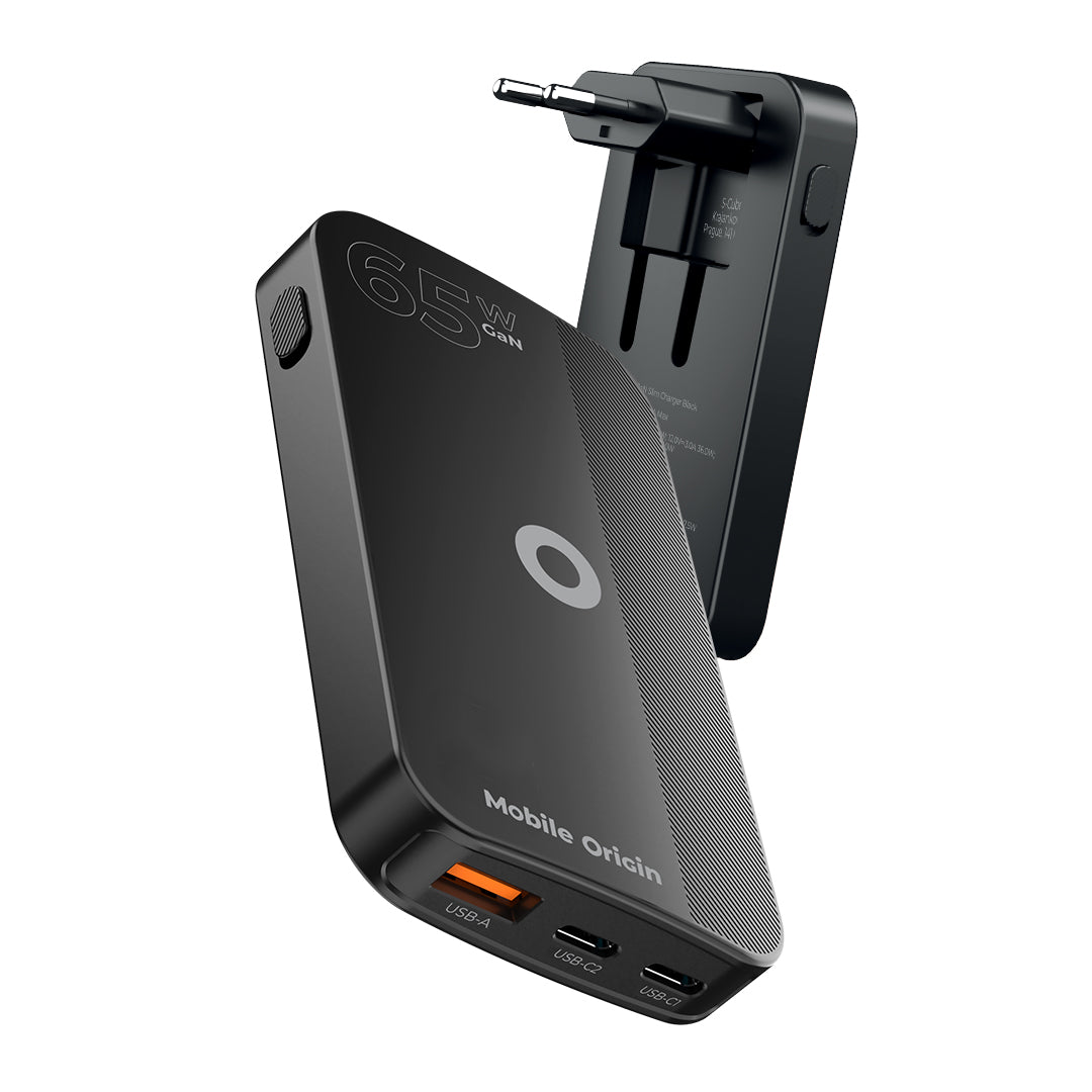 Mobile Origin 65W GaN III Slim Charger dual USB-C, Single USB-A black