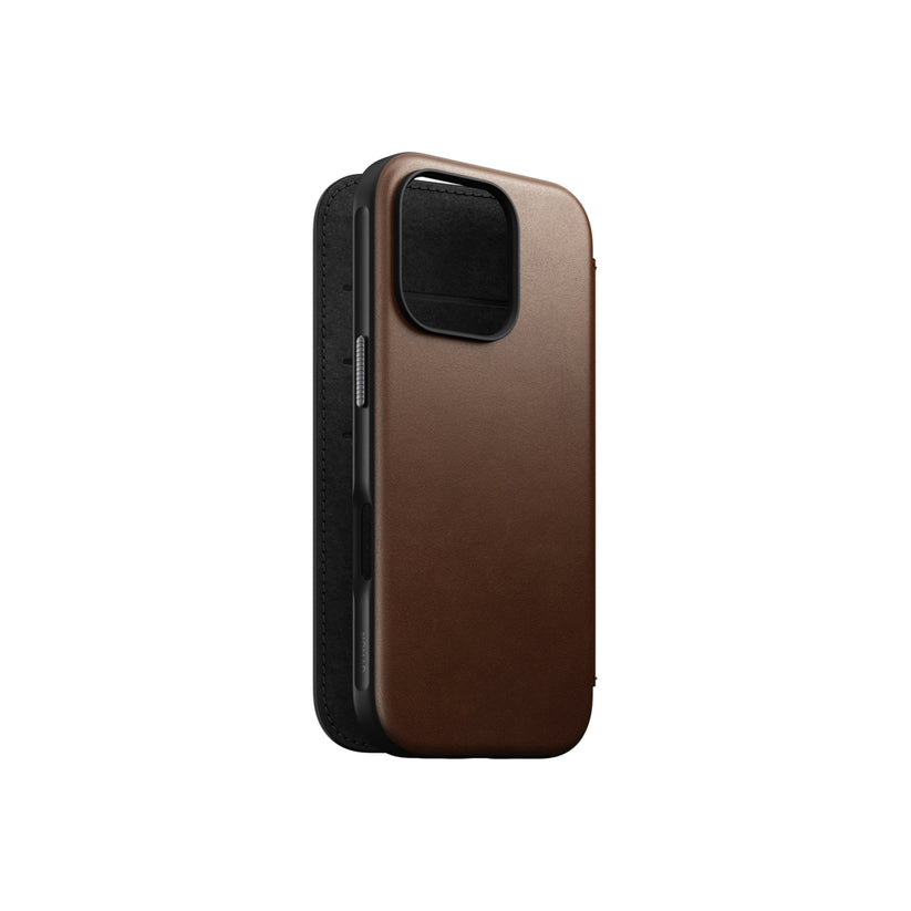 Kožený MagSafe kryt pro iPhone 16 Pro Nomad Modern Leather Folio - hnědý - iSTYLE CZ