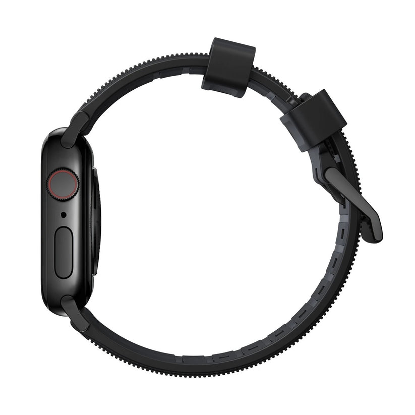 Řemínek pro Apple Watch 42/44/45/49 mm Nomad Rugged Strap - černý s černou přezkou - iSTYLE CZ
