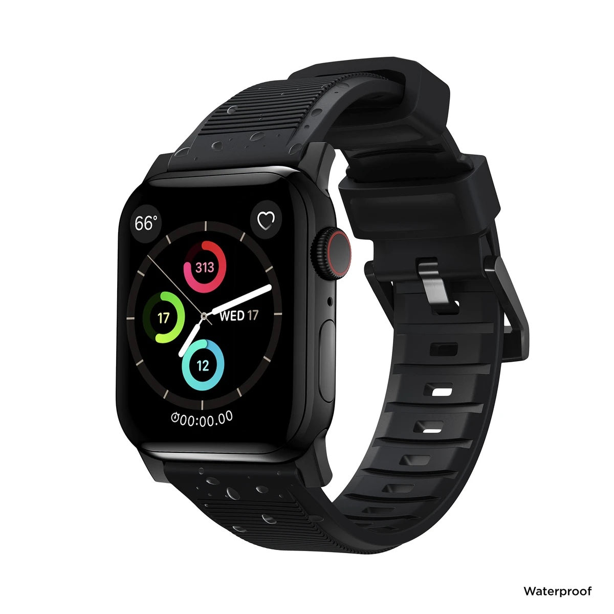Řemínek pro Apple Watch 42/44/45/49 mm Nomad Rugged Strap - černý s černou přezkou - iSTYLE CZ