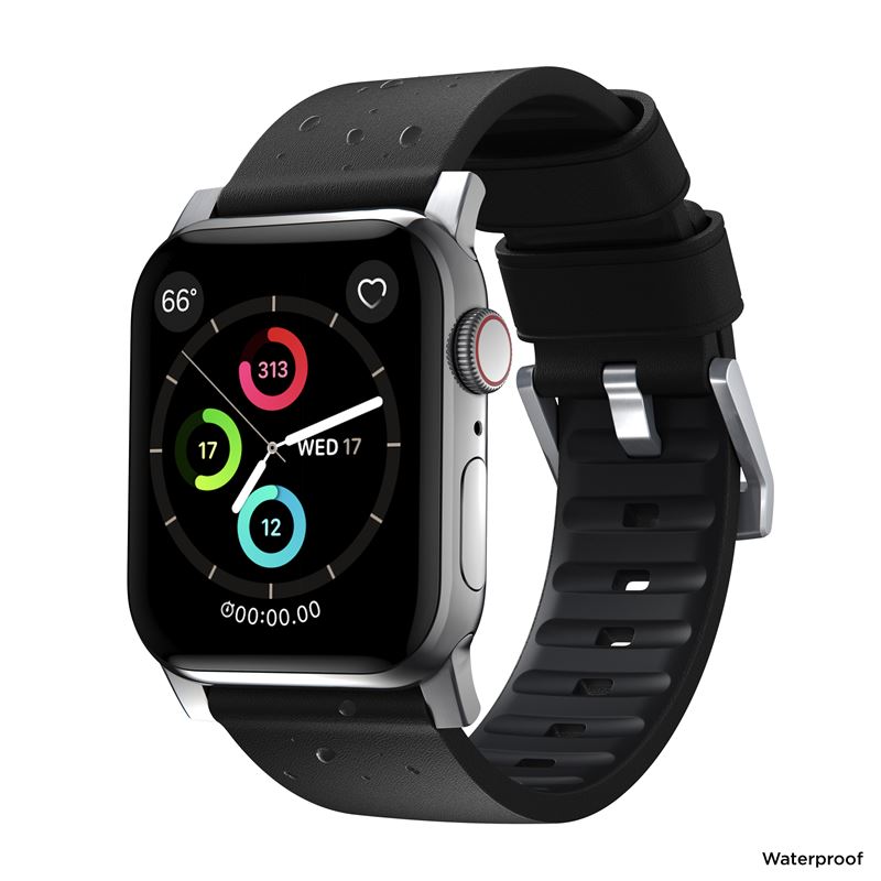 Řemínek pro Apple Watch 42/44/45/49 mm Nomad Active Strap Pro - černý se stříbrnou přezkou - iSTYLE CZ