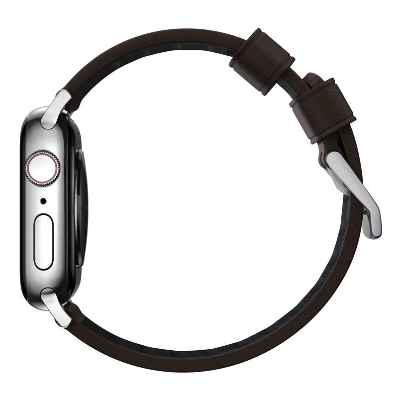 Řemínek pro Apple Watch 42/44/45/49 mm Nomad Active Strap Pro - hnědý se stříbrnou přezkou - iSTYLE CZ